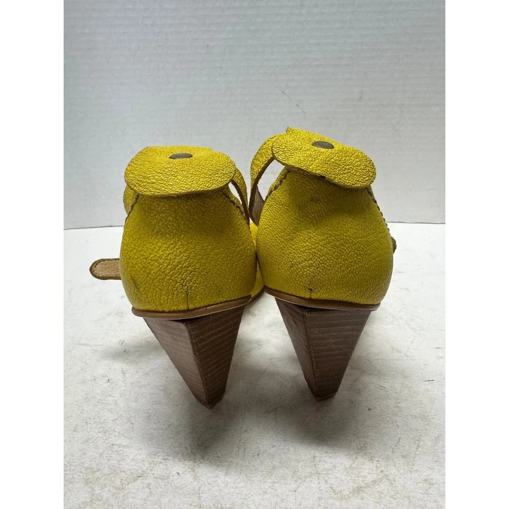 Fly Girl Yellow Pebbled Leather Tiered Petal Ankle Strap Cone Heels Size 37 7